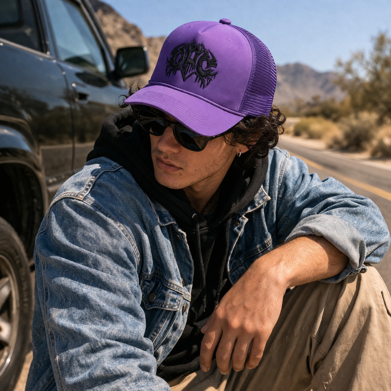 Foam Front Mesh Back Trucker Cap with Gothic Embroidery Design