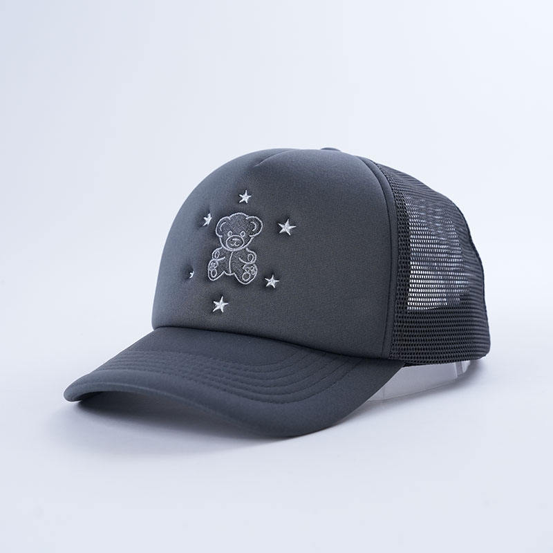 Charcoal Foam Trucker Hat with Teddy Bear Star Embroidery