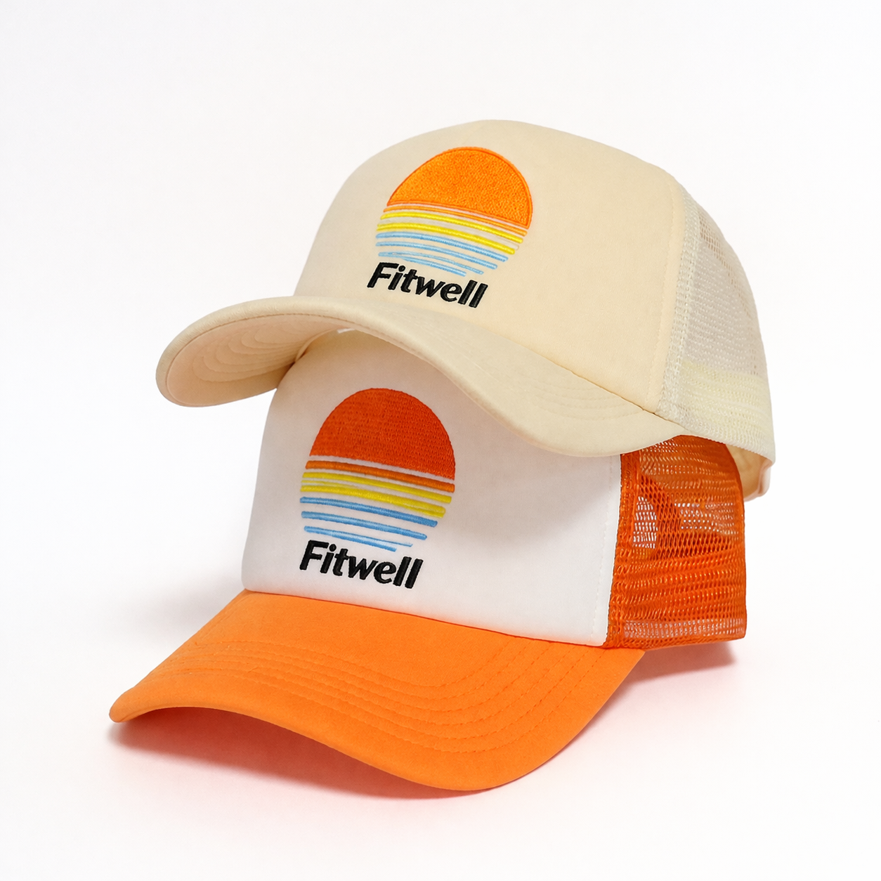 Vintage Sunset Embroidered Foam Trucker Hat with Mesh Back and Curved Brim