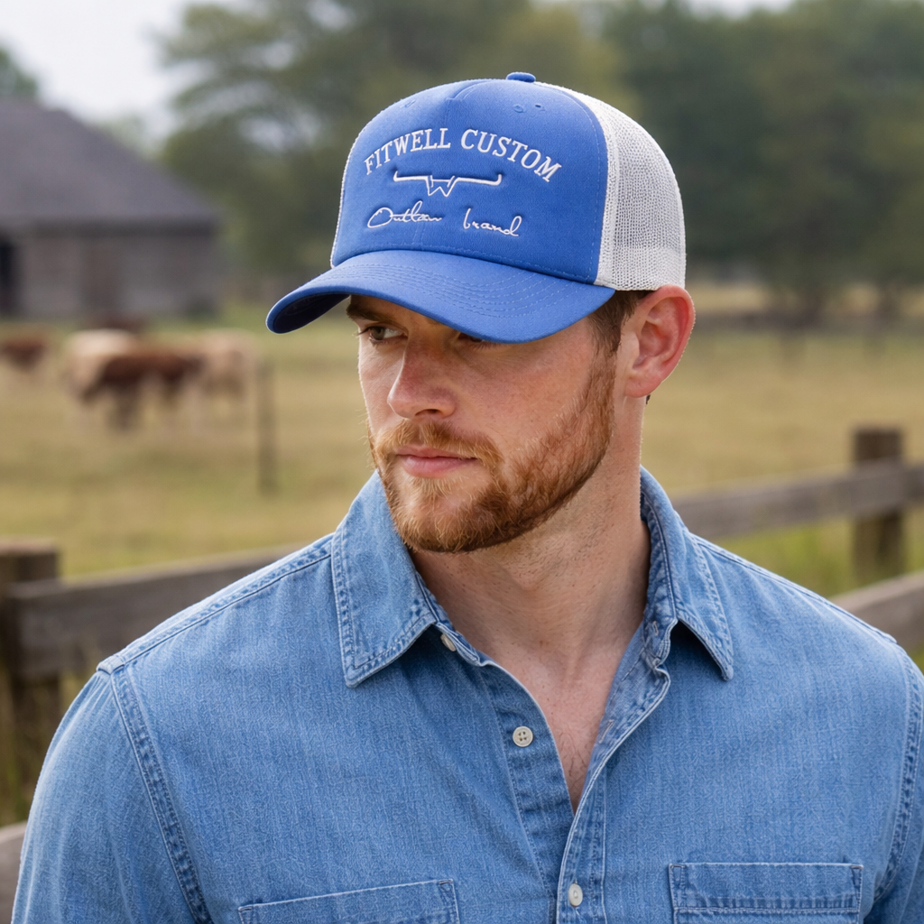 Western Style Embroidered Foam Trucker Hat with Mesh Back and Curved Brim