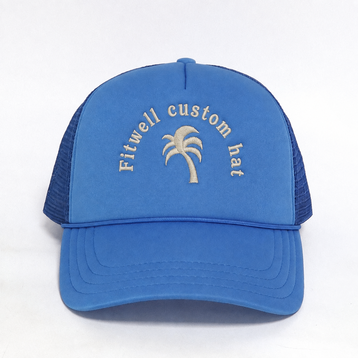 Blue Foam Trucker Cap with 3D Embroidered Logo Mesh Back Adjustable Snapback Hat