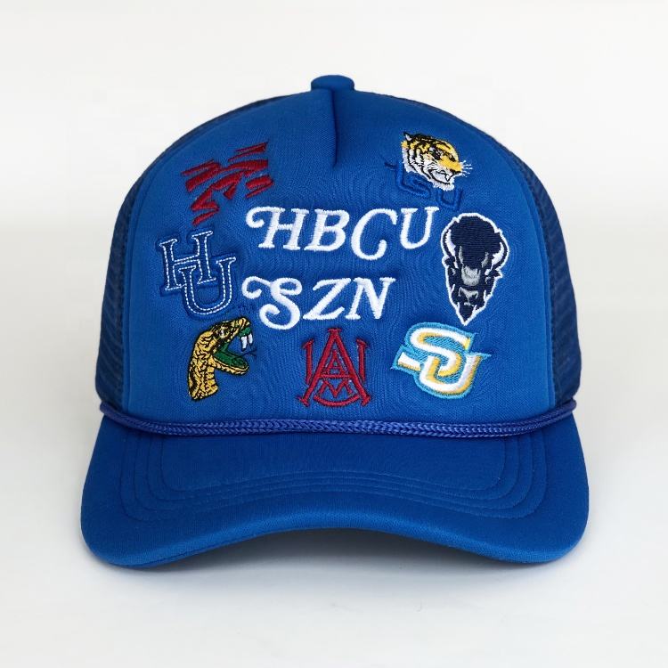 Royal Blue HBCU Multi Logo Embroidered Foam Trucker Hat with Rope Detail