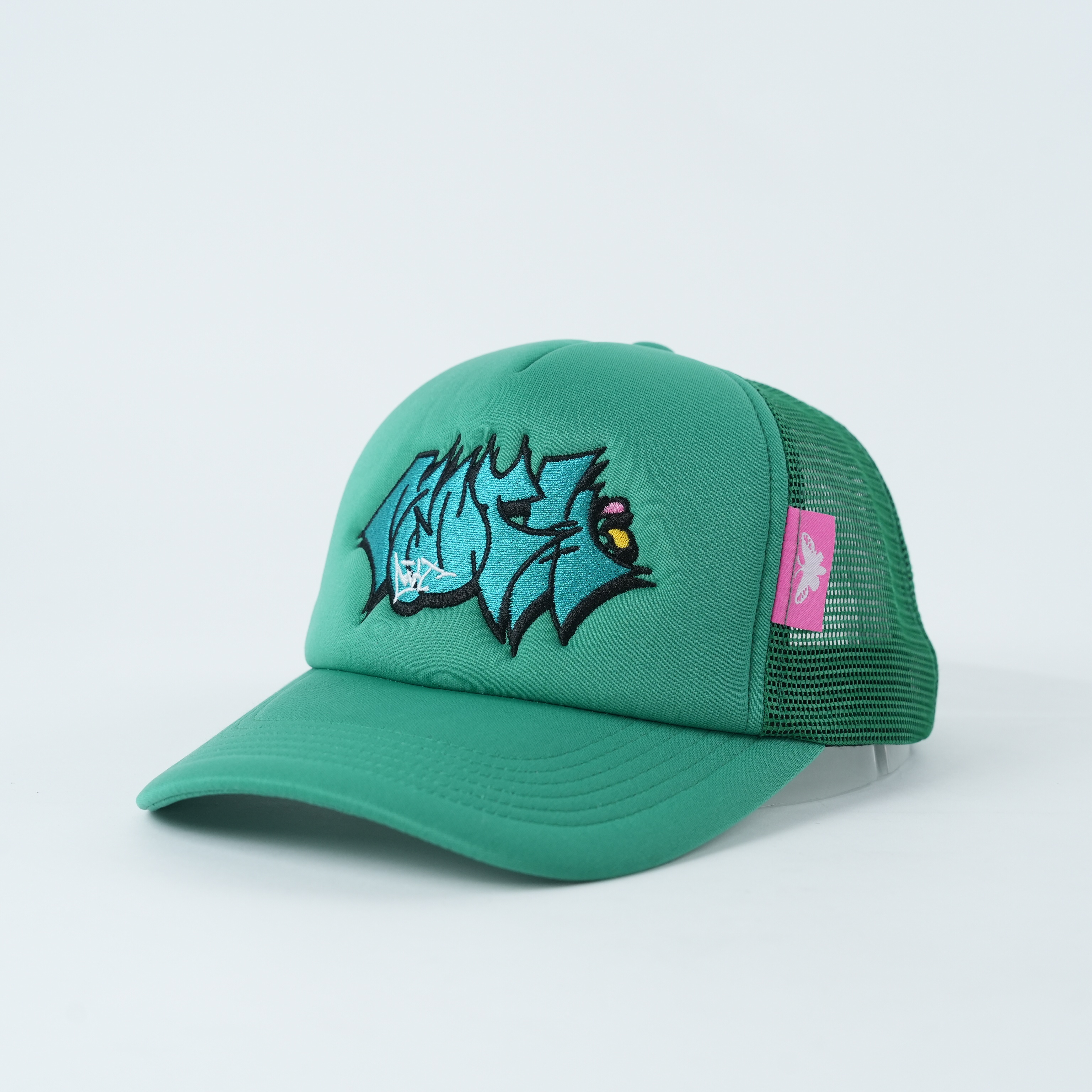 Teal Cartoon Mouse 3D Embroidered Foam Five-Panel Trucker Cap