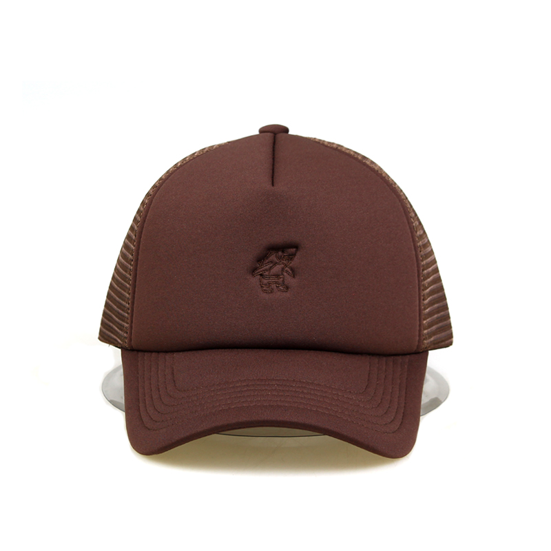 Brown 5 Panel Foam Trucker Hat with Flat Embroidered Logo