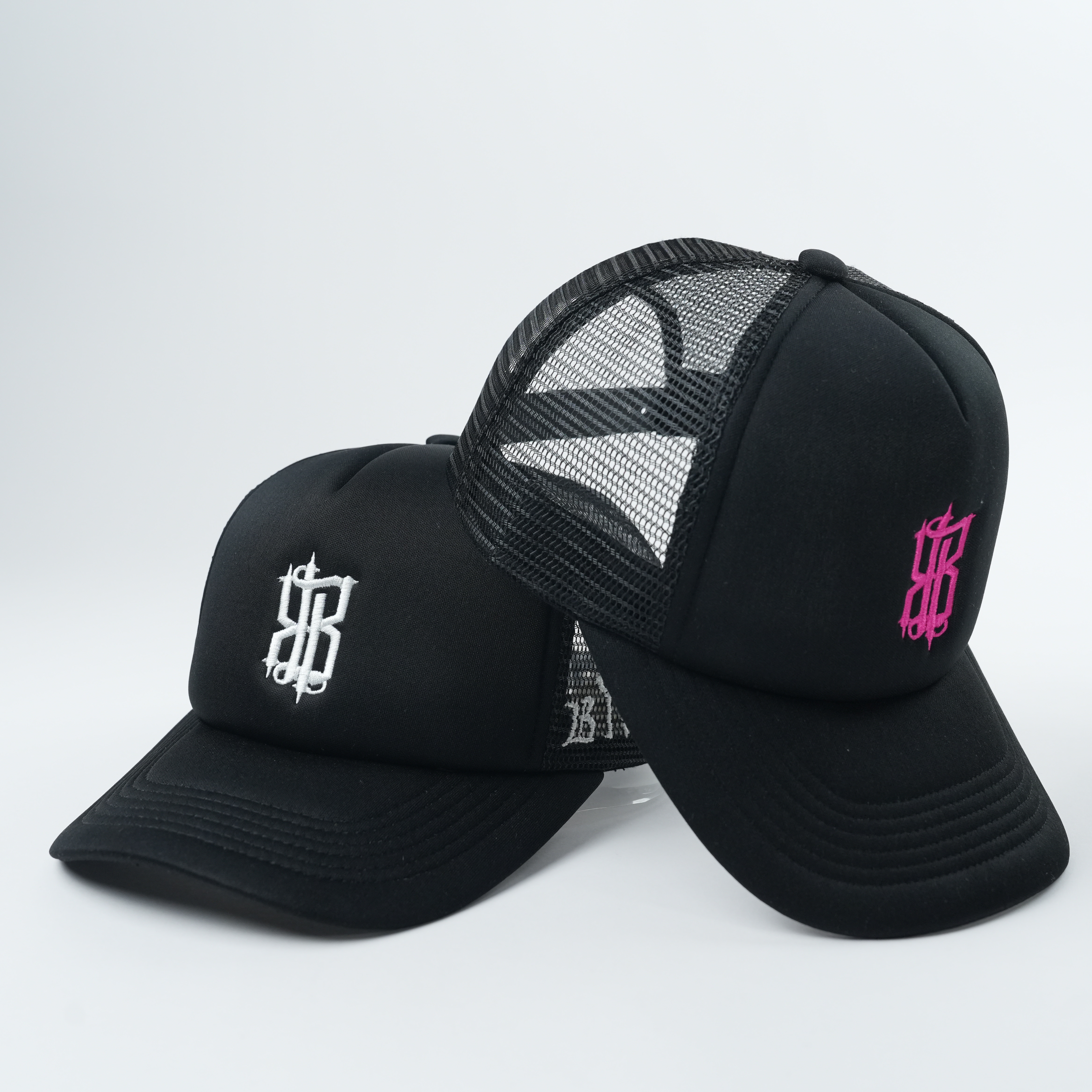 Black Mesh Trucker Cap with Embroidered Logo Breathable Snapback Hat