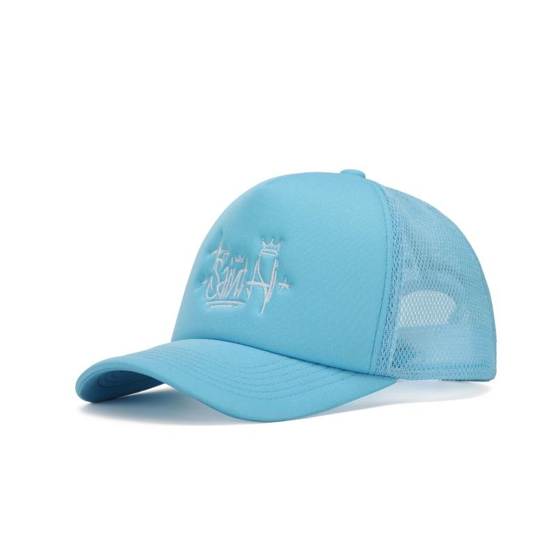 Sky Blue Foam Trucker Cap with Flat Embroidered Script Logo