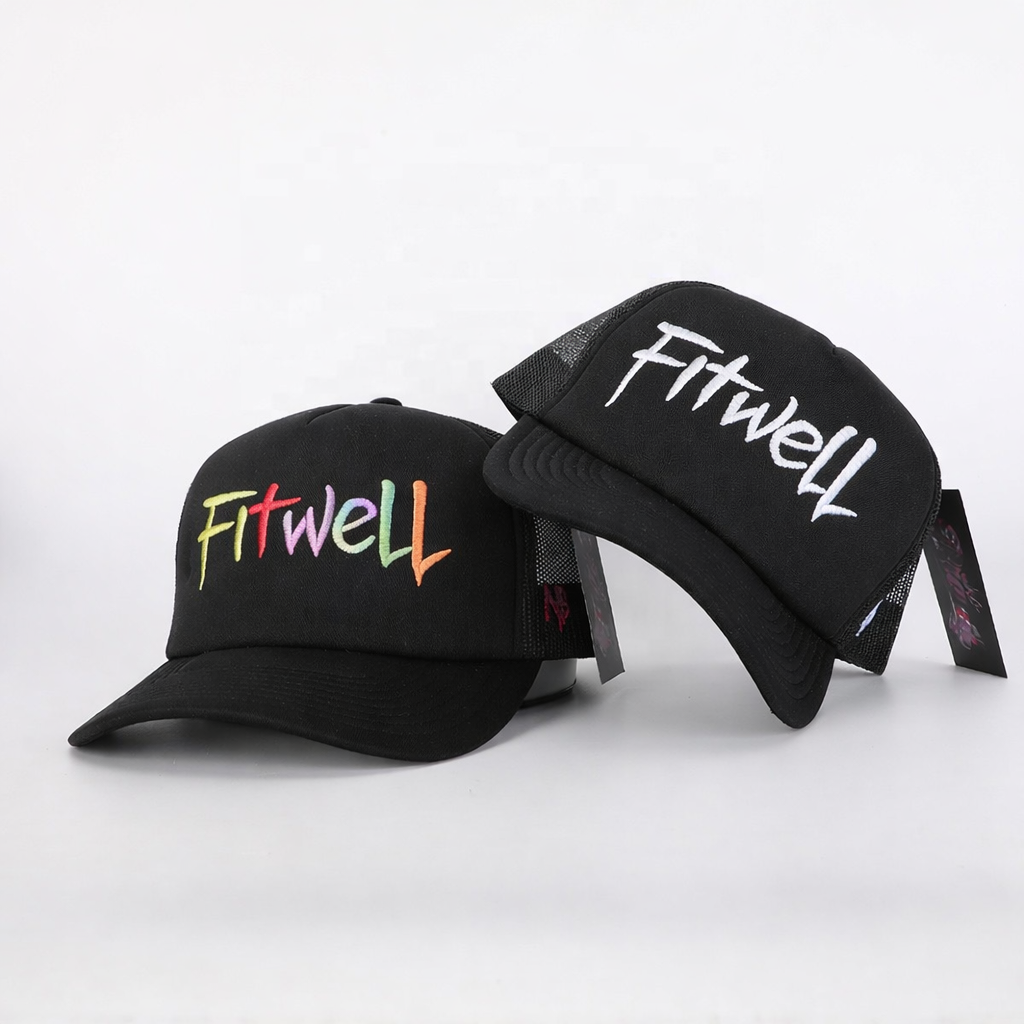 Black 5-Panel Foam Trucker Cap with Bold Logo Embroidery
