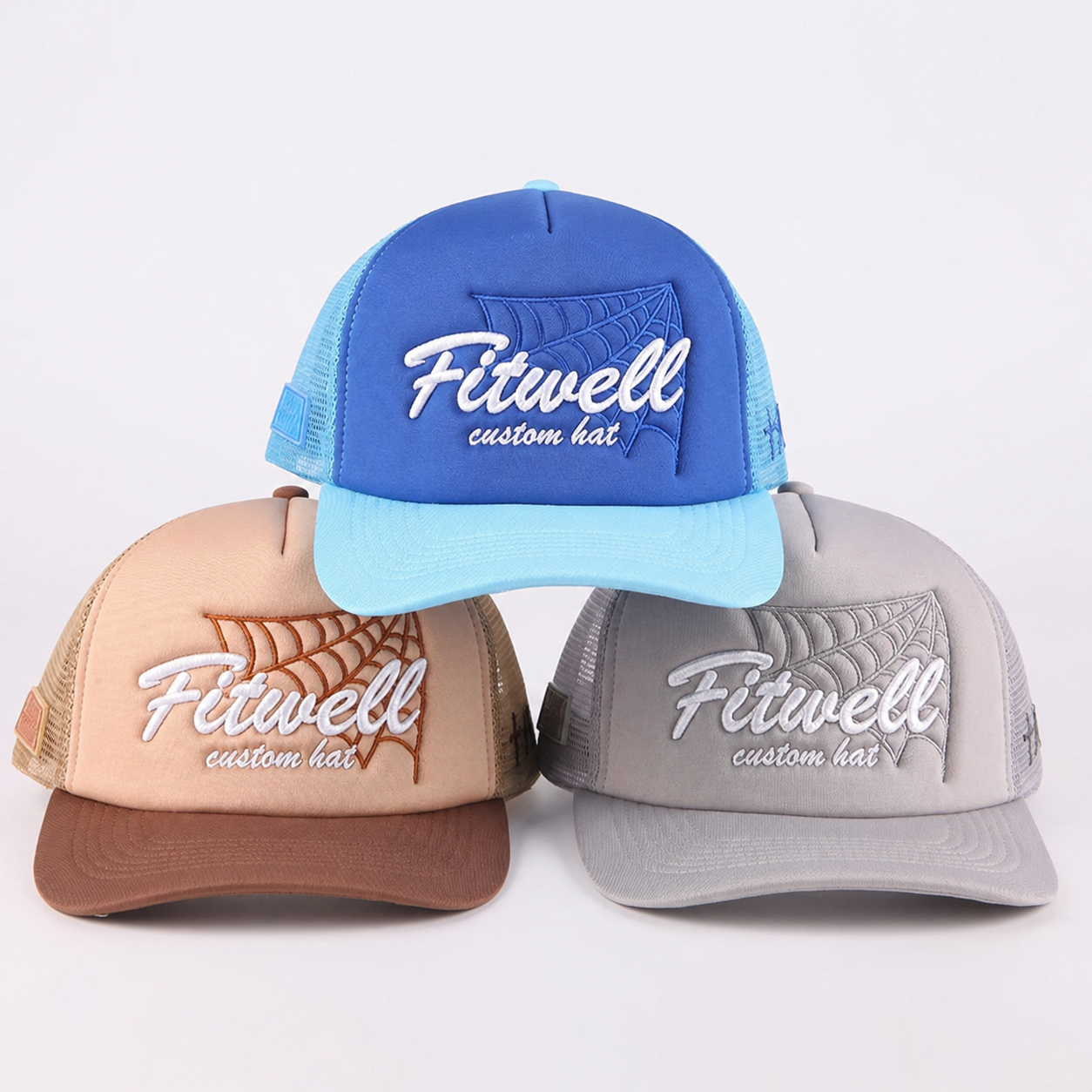 Color-Block Five-Panel Foam Mesh Cap with Script Embroidery