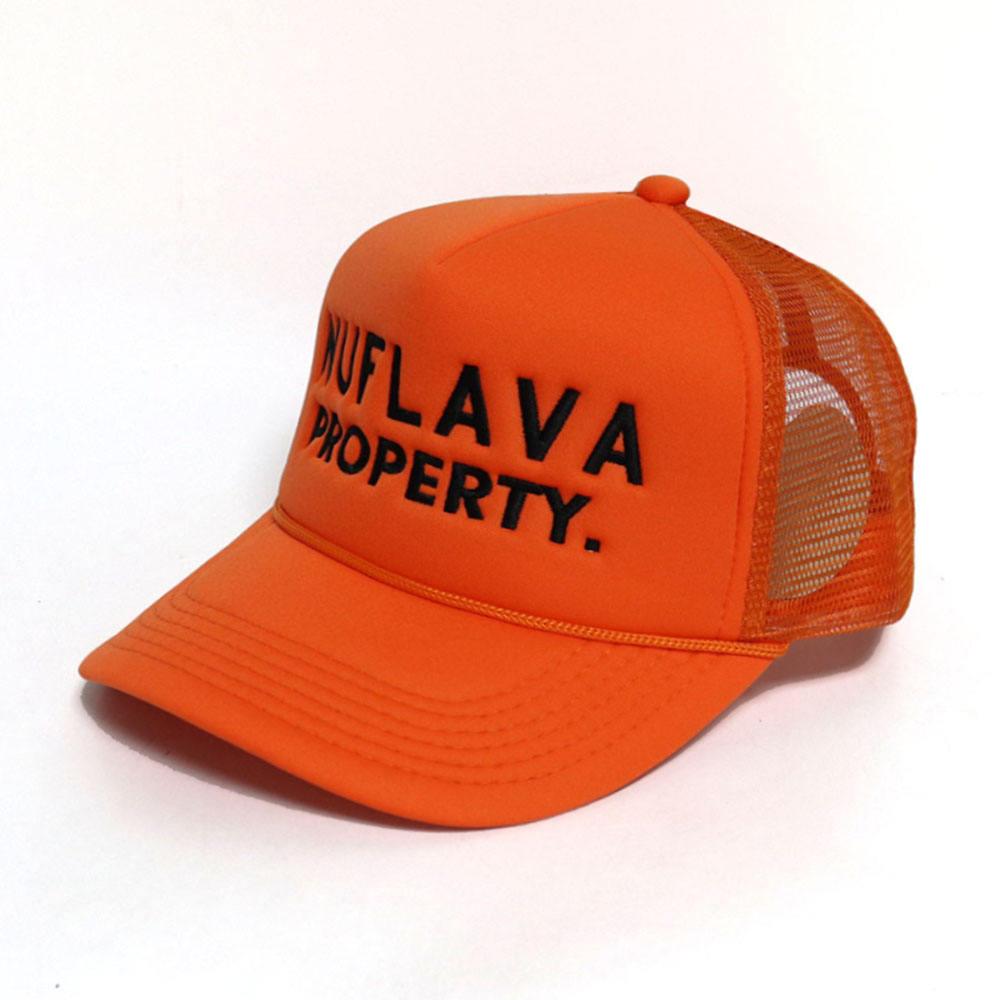 Orange Foam Trucker Hat – NUFLAVA PROPERTY Flat Embroidered 5-Panel Cap