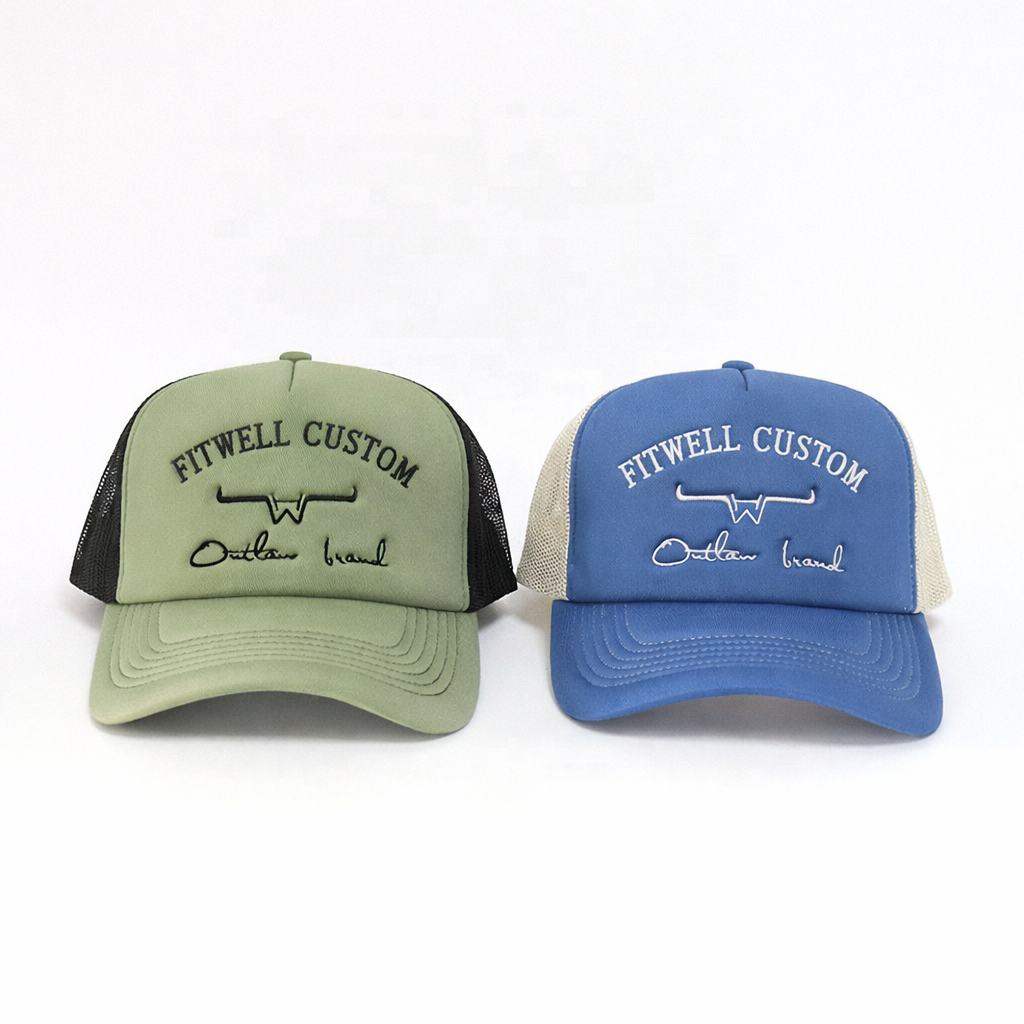 Western Style Embroidered Foam Trucker Hat with Mesh Back and Curved Brim