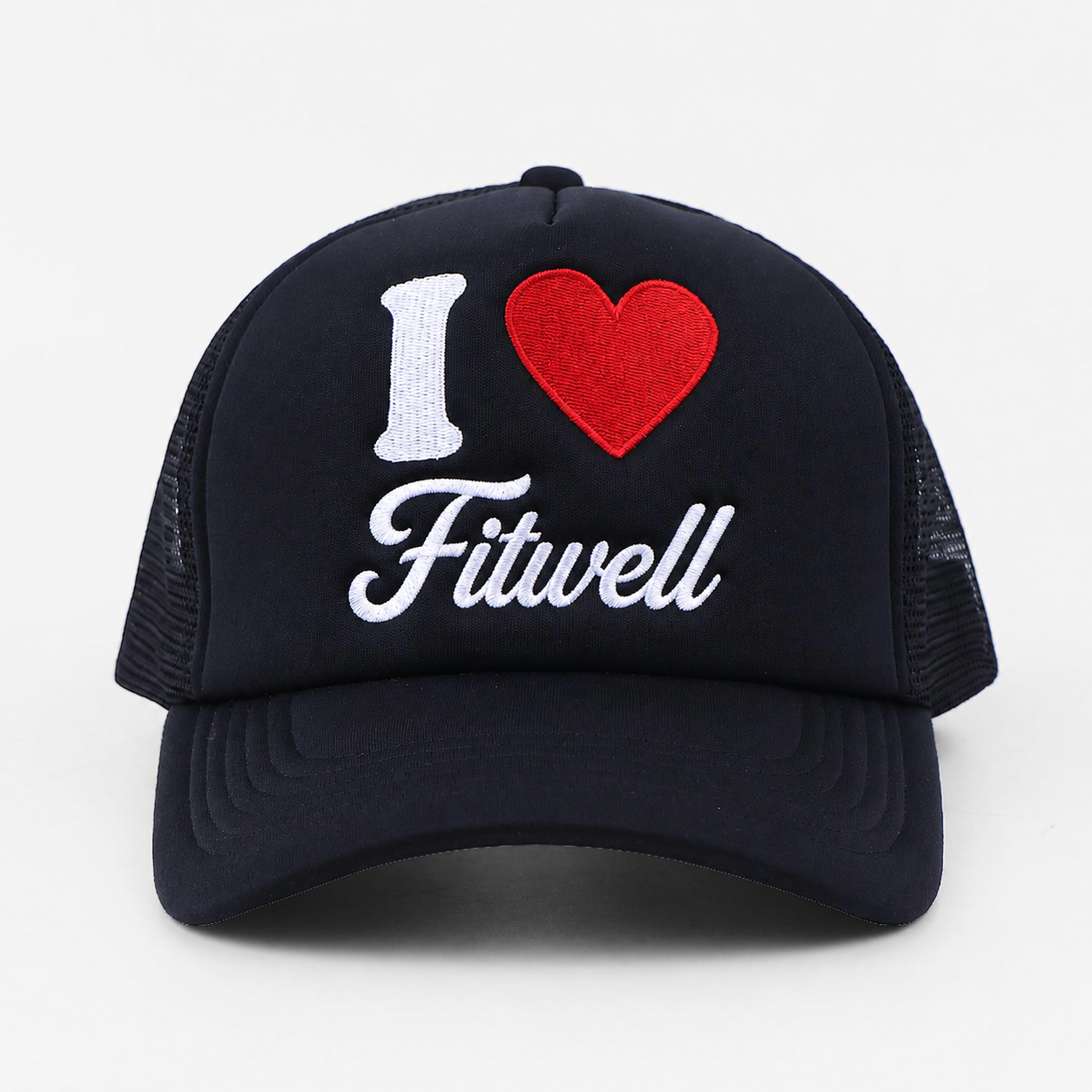 Black I Heart Script Logo Embroidered Foam Mesh Trucker Cap