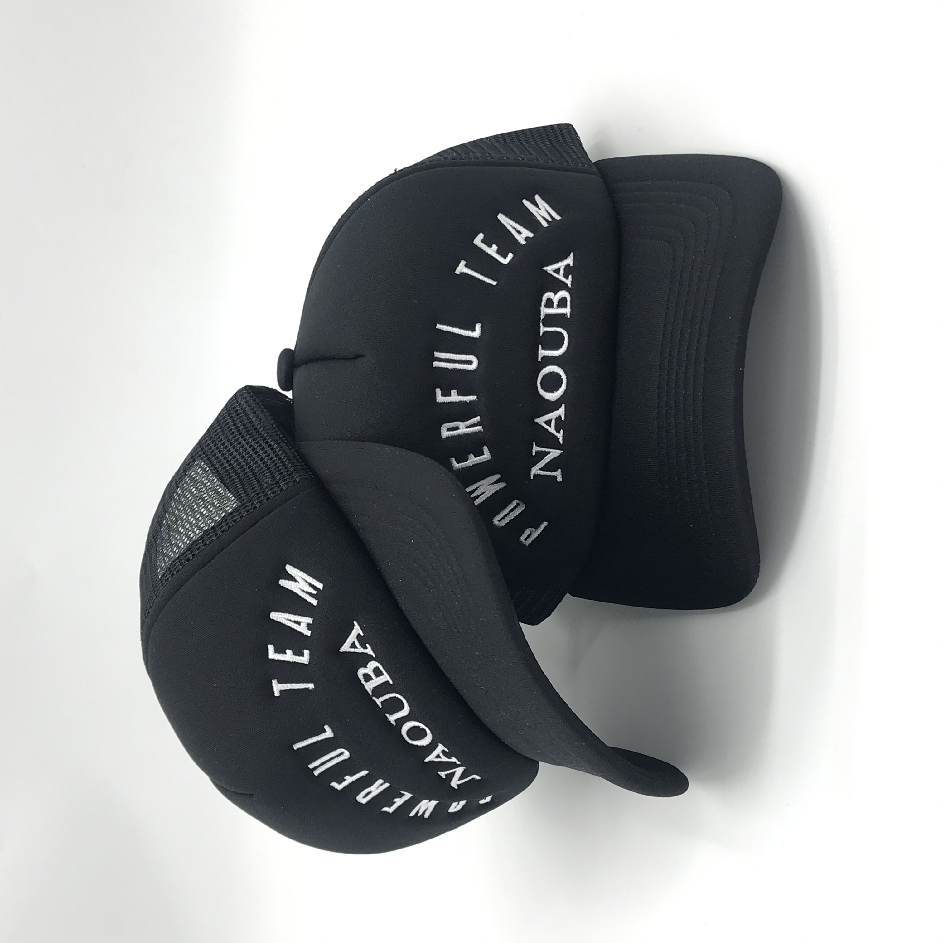 Black Mesh Back Curved Brim Trucker Cap with Embroidered Letter Design