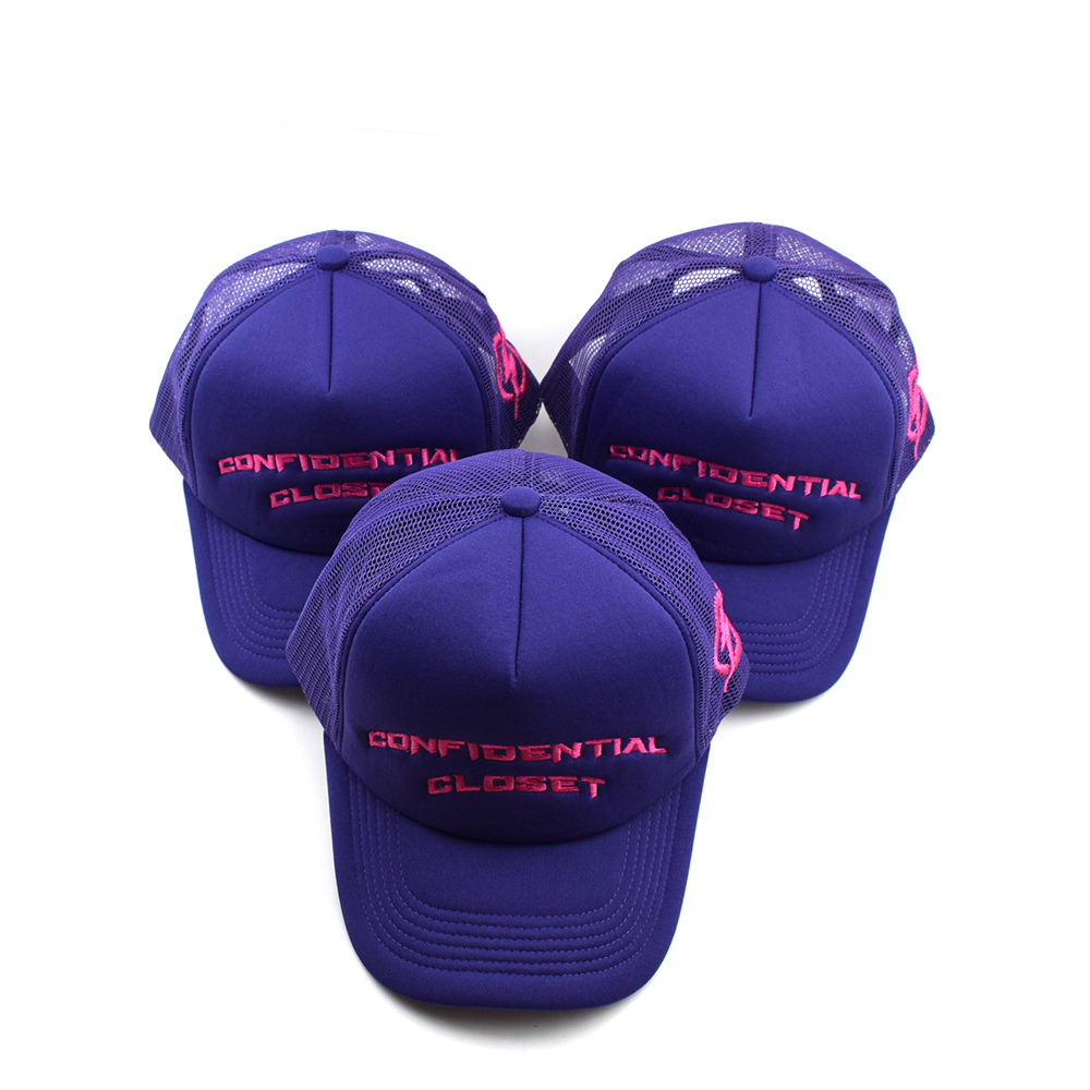 Purple Mesh Trucker Cap with Embroidered Lettering