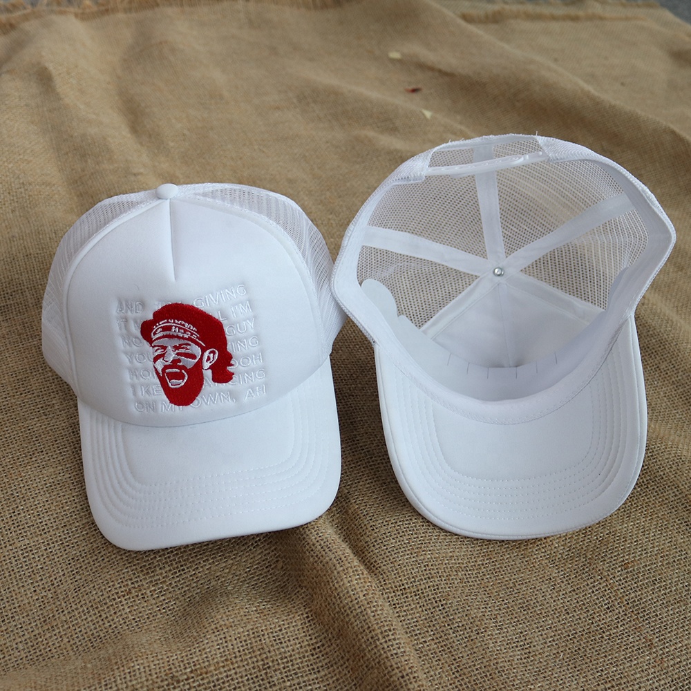 White Foam Front Mesh Back Trucker Cap with Embroidered Graphic Logo
