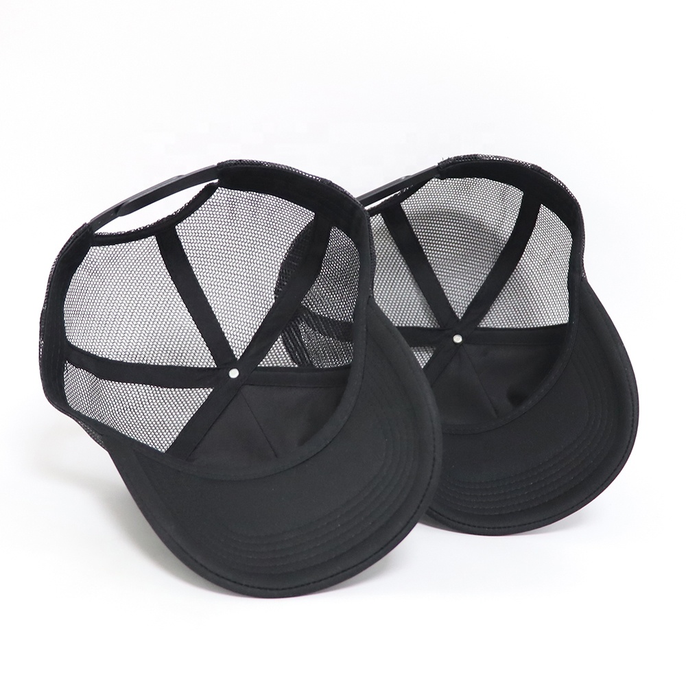 Black Foam Mesh Trucker Hat with Tonal Fish Patch Embroidery