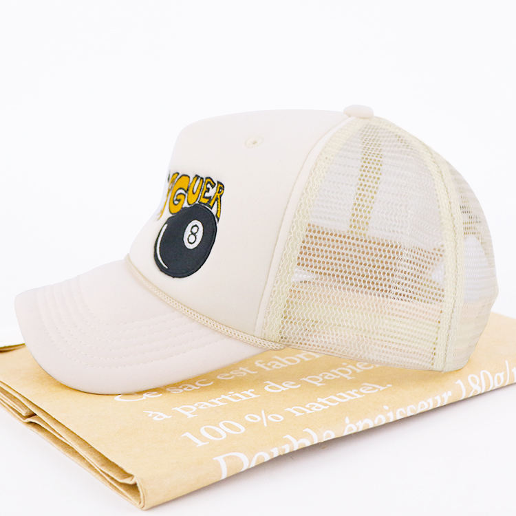 Belager 8 Ball Cream 5 Panel Trucker Cap with Embroidered Logo