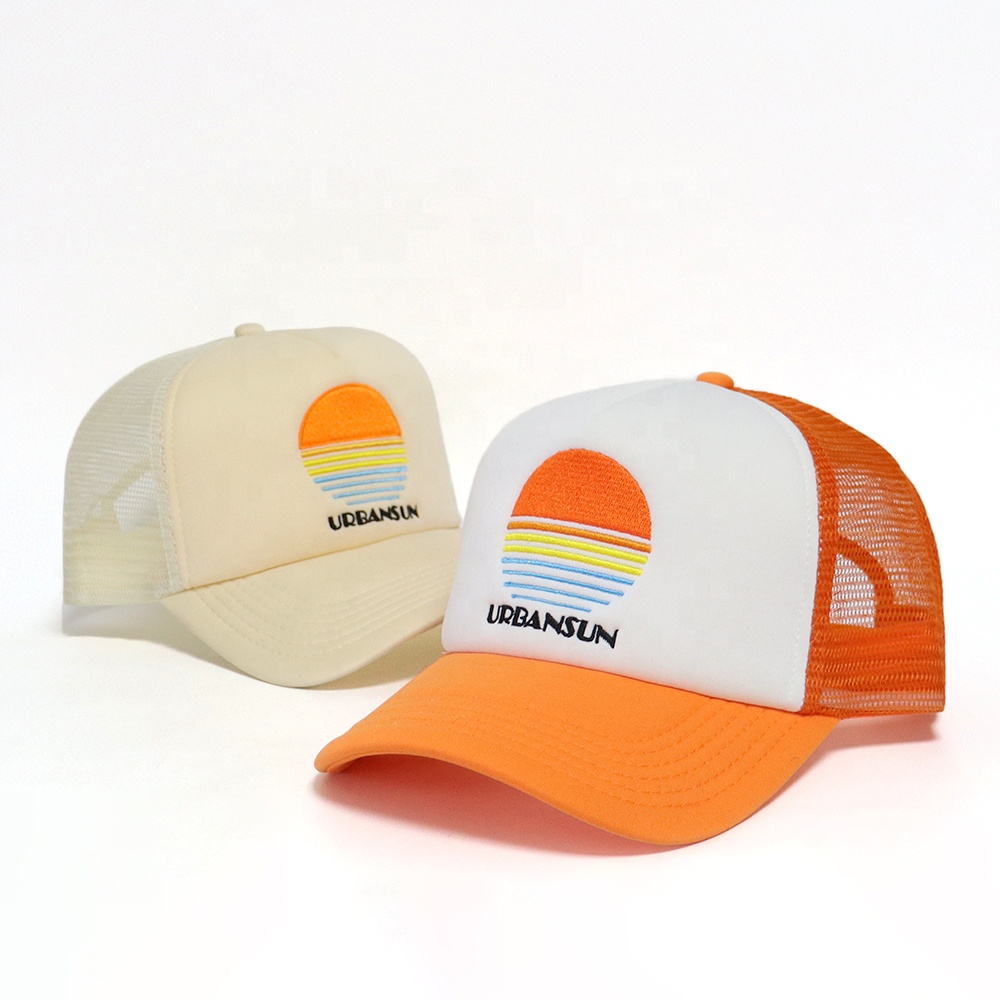 Vintage Sunset Embroidered Foam Trucker Hat with Mesh Back and Curved Brim