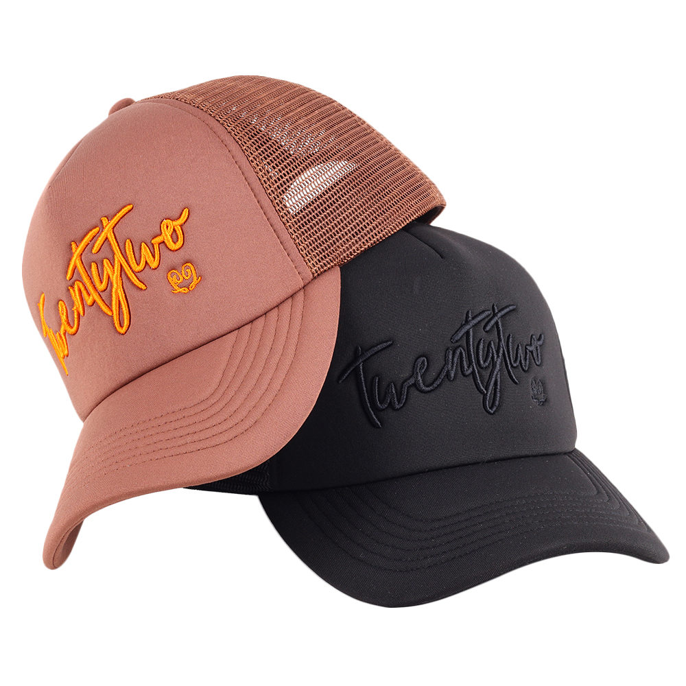 Two-Tone Script Logo Foam Mesh Trucker Cap