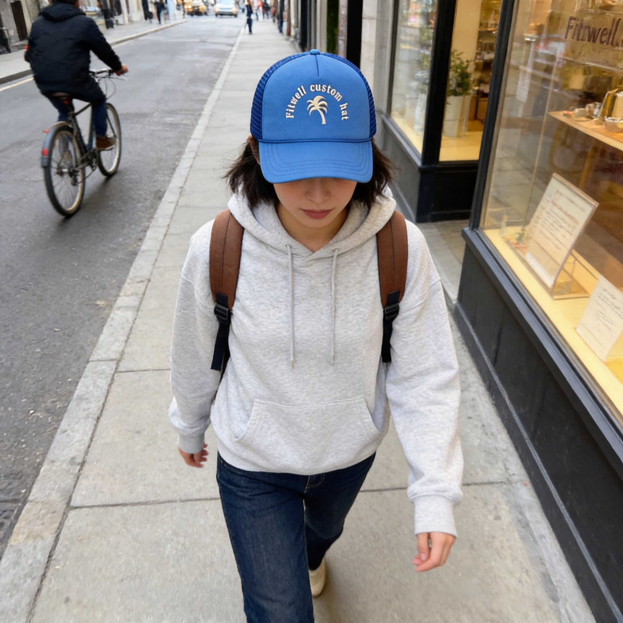 Blue Foam Trucker Cap with 3D Embroidered Logo Mesh Back Adjustable Snapback Hat