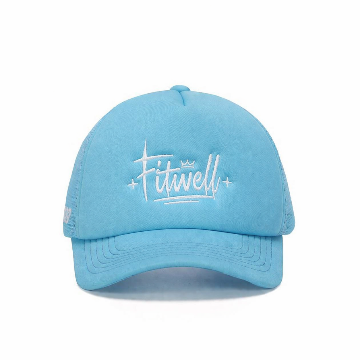 Sky Blue Foam Trucker Cap with Flat Embroidered Script Logo