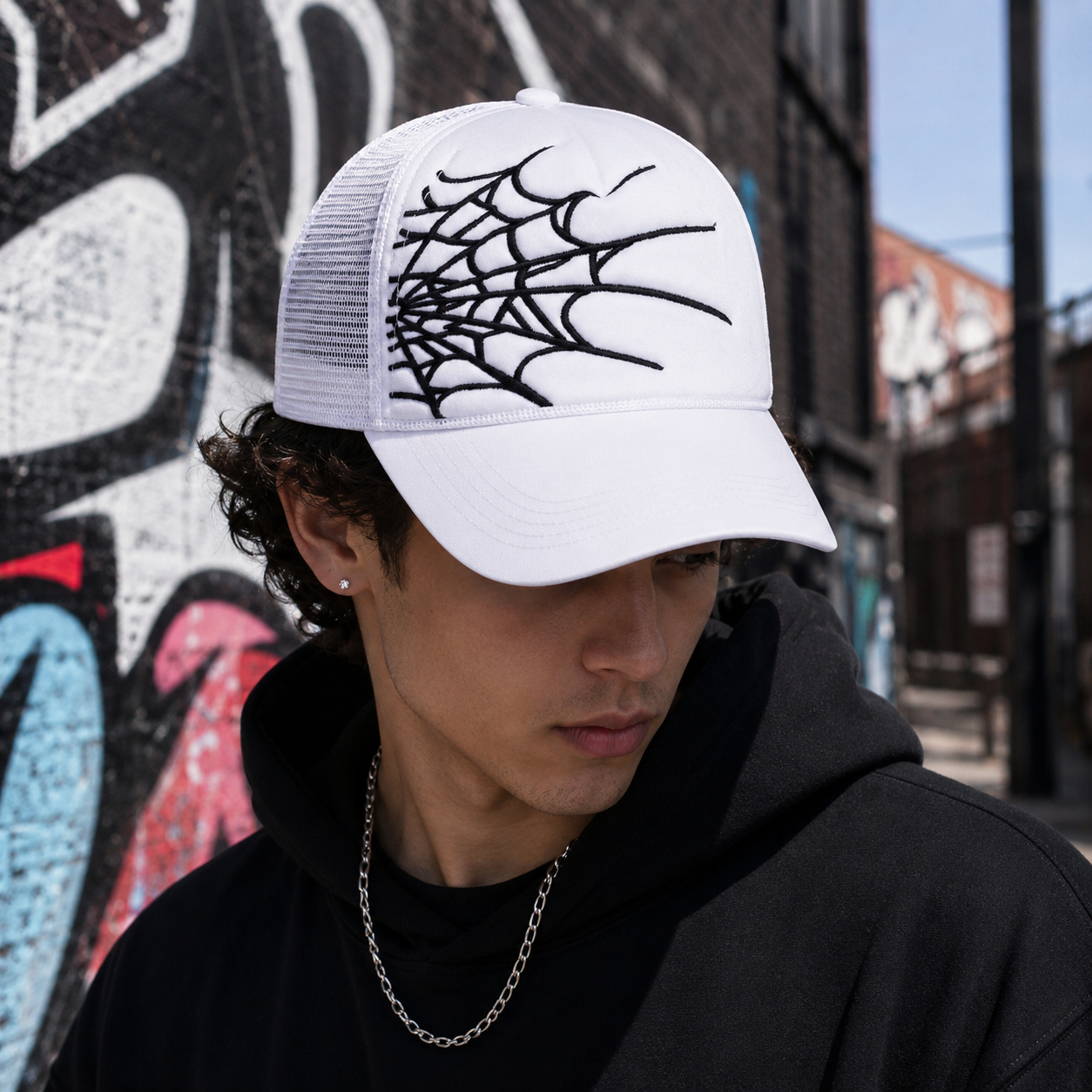 Spider Web Graphic Foam Mesh Trucker Hat