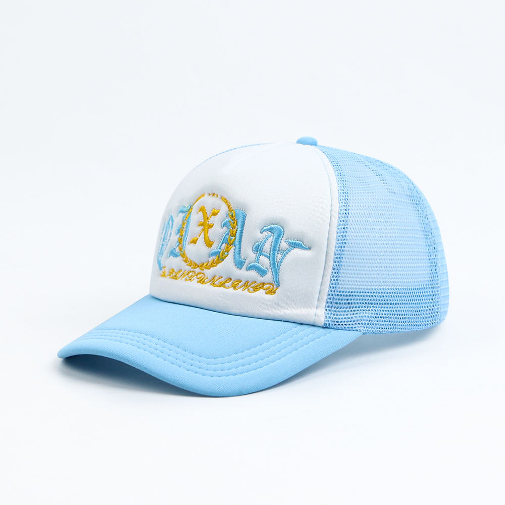 Colorful 5 Panel Foam Trucker Hat with Embroidered Logo and Mesh Back