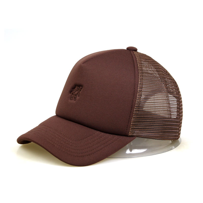 Brown 5 Panel Foam Trucker Hat with Flat Embroidered Logo