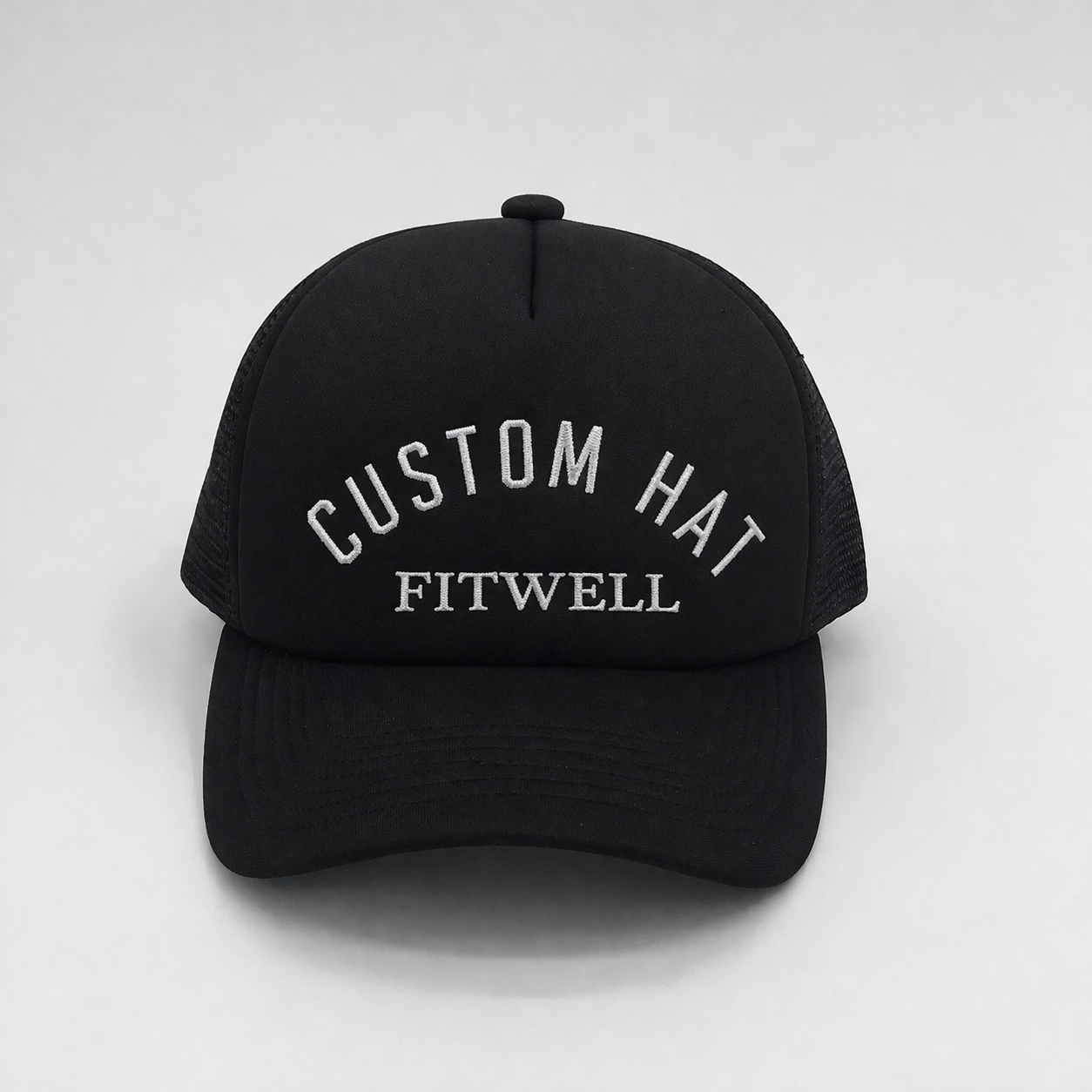 Black Mesh Back Curved Brim Trucker Cap with Embroidered Letter Design