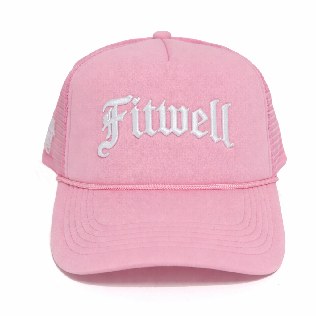 Pink Southway Foam Trucker Hat – Flat Embroidered Logo 5 Panel Mesh Cap