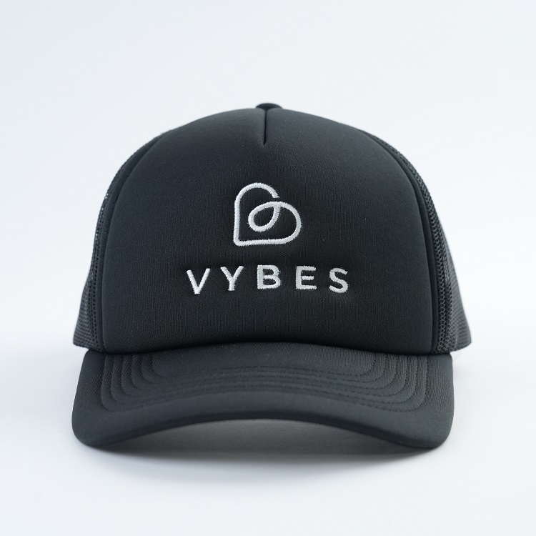 Black Mesh Trucker Cap with Embroidered VYBES Logo