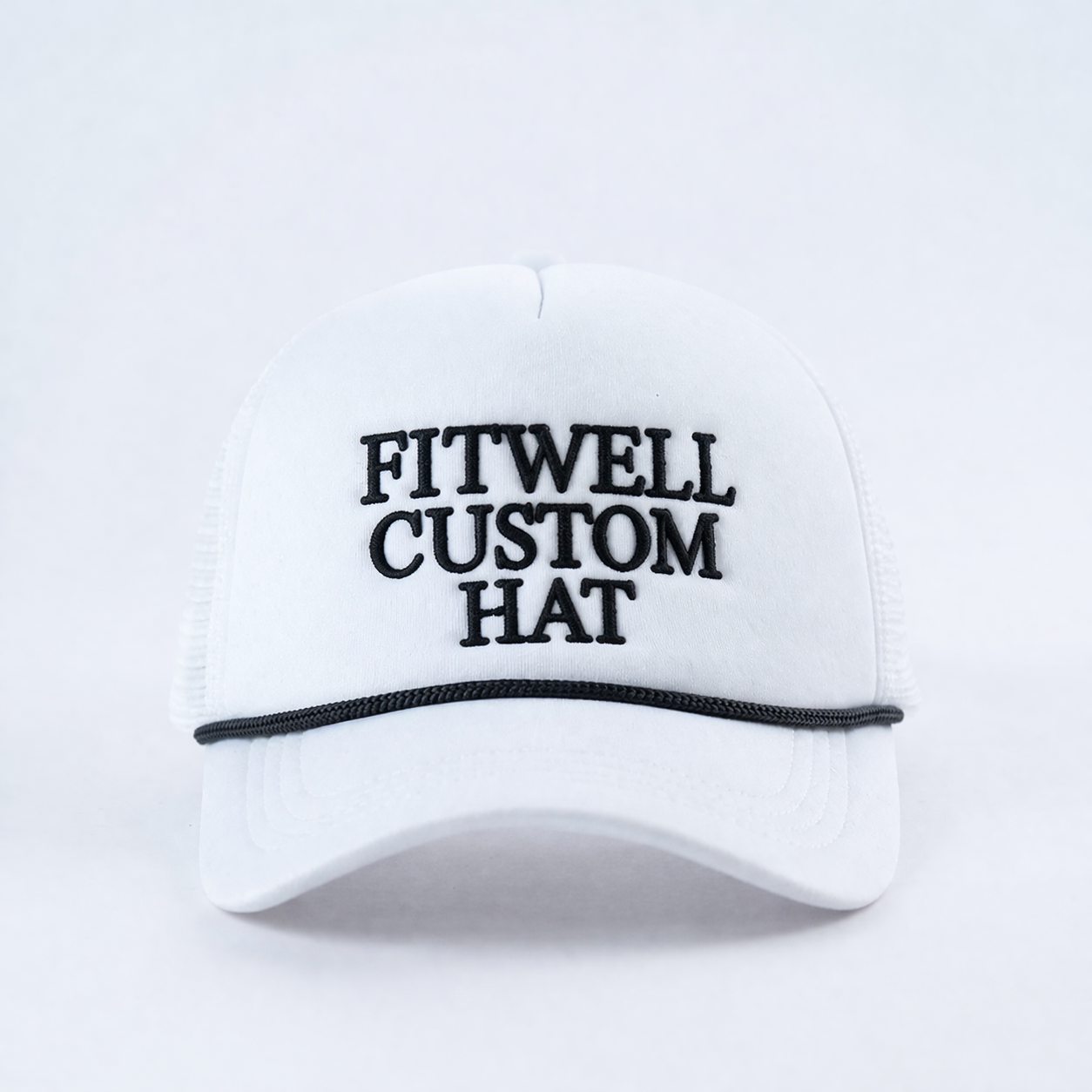 White Slogan Foam Trucker Cap with Mesh Back and Rope Detail