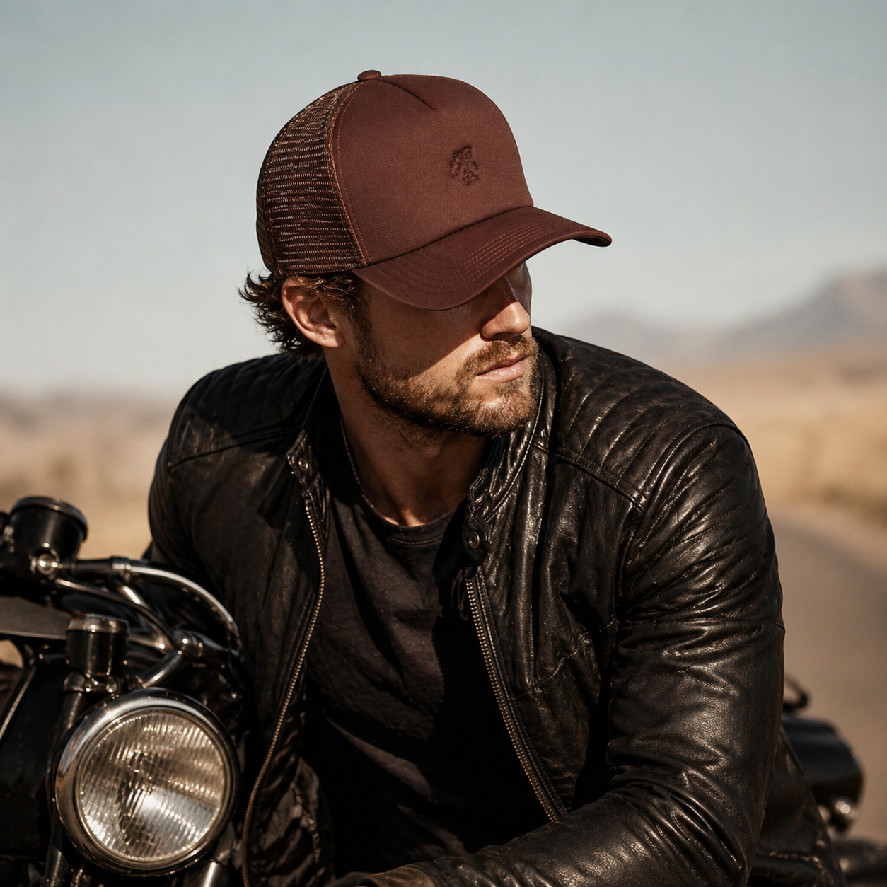 Brown 5 Panel Foam Trucker Hat with Flat Embroidered Logo