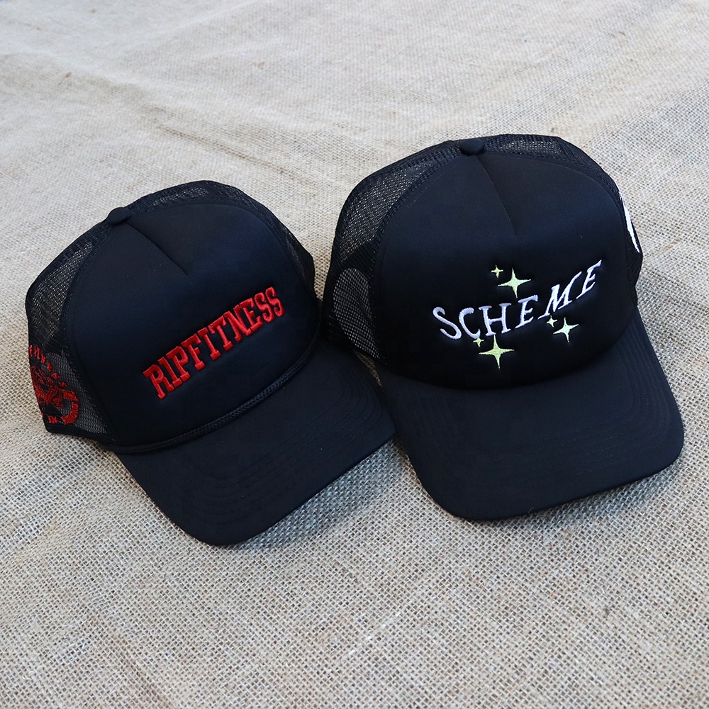 Black Foam Mesh Trucker Cap with RIPFITNESS & SCHEME Embroidered Logo