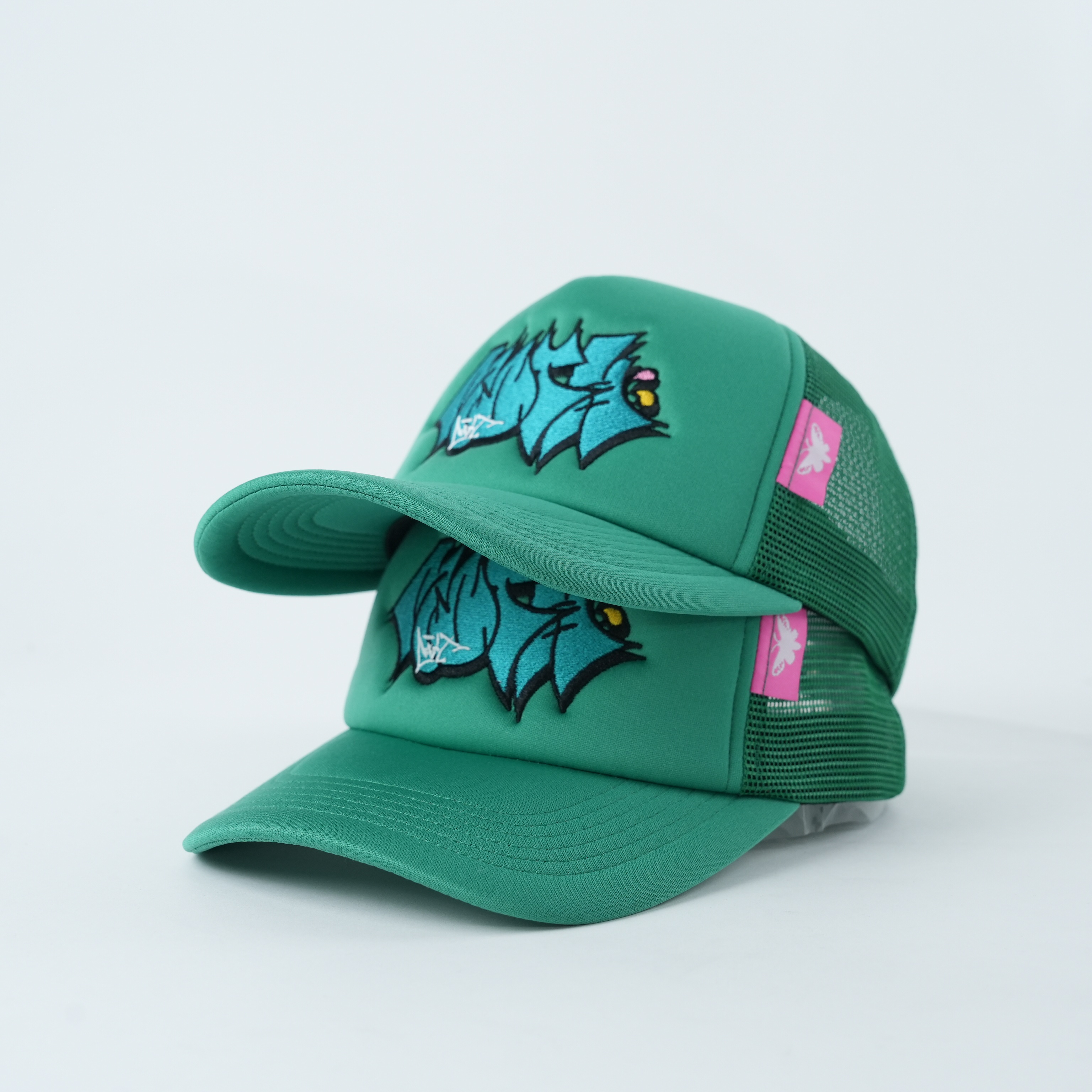 Teal Cartoon Mouse 3D Embroidered Foam Five-Panel Trucker Cap