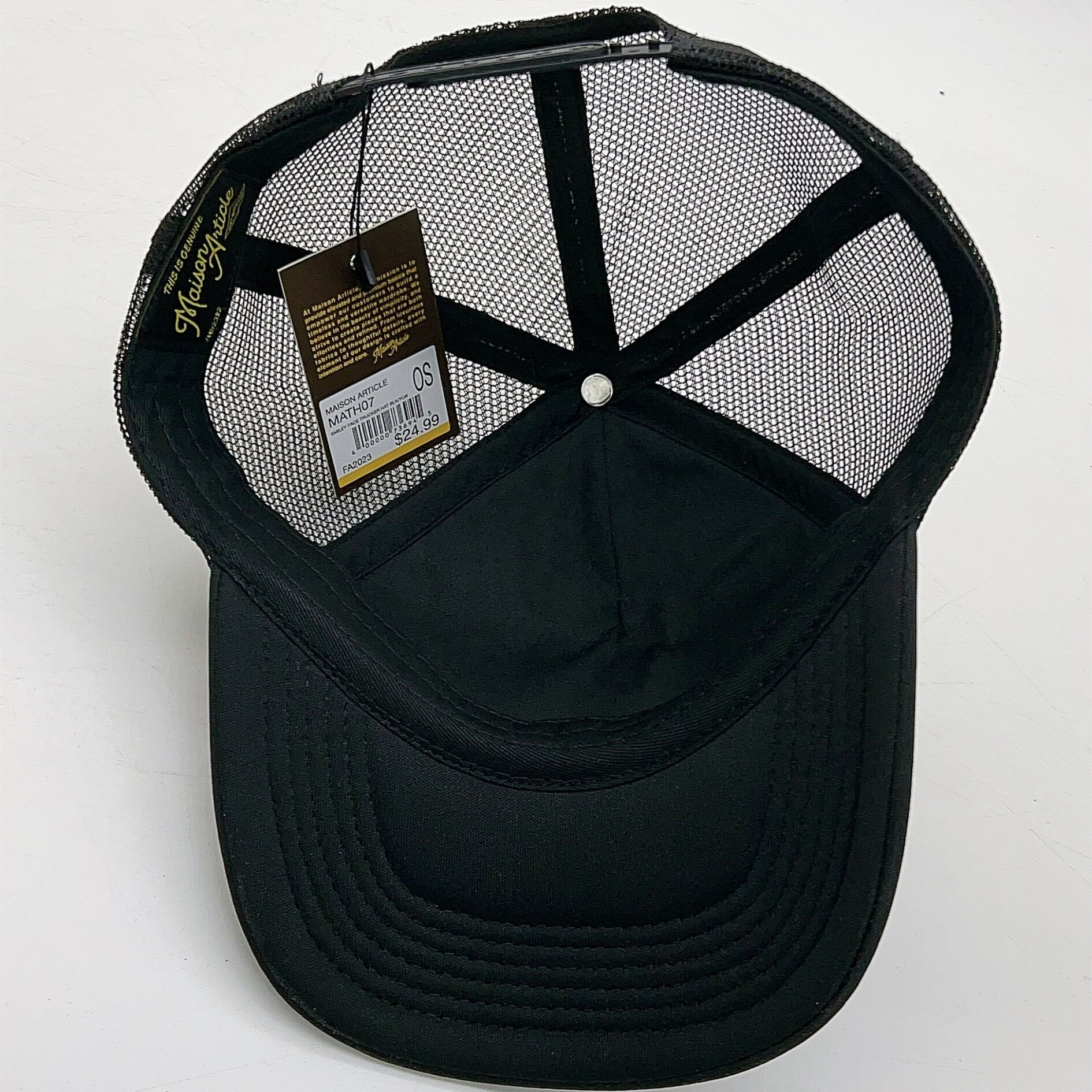 Black Smiley Face Patch Mesh Trucker Cap Casual Street Style Adjustable Hat