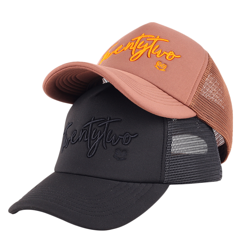 Two-Tone Script Logo Foam Mesh Trucker Cap