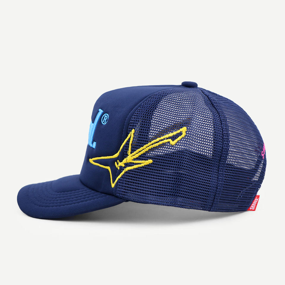 Skrued® Foam Front Mesh Back Trucker Hat with Flat Embroidery – Navy Blue