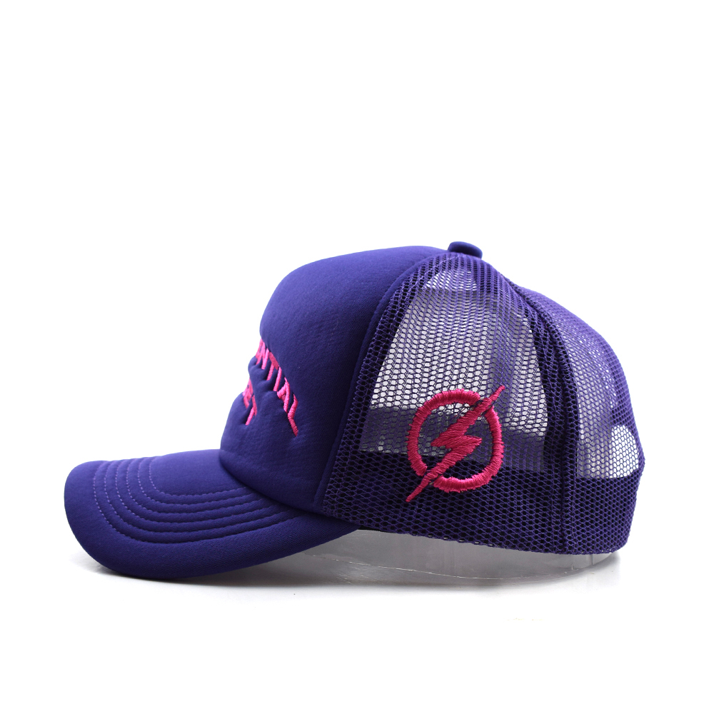 Purple Mesh Trucker Cap with Embroidered Lettering