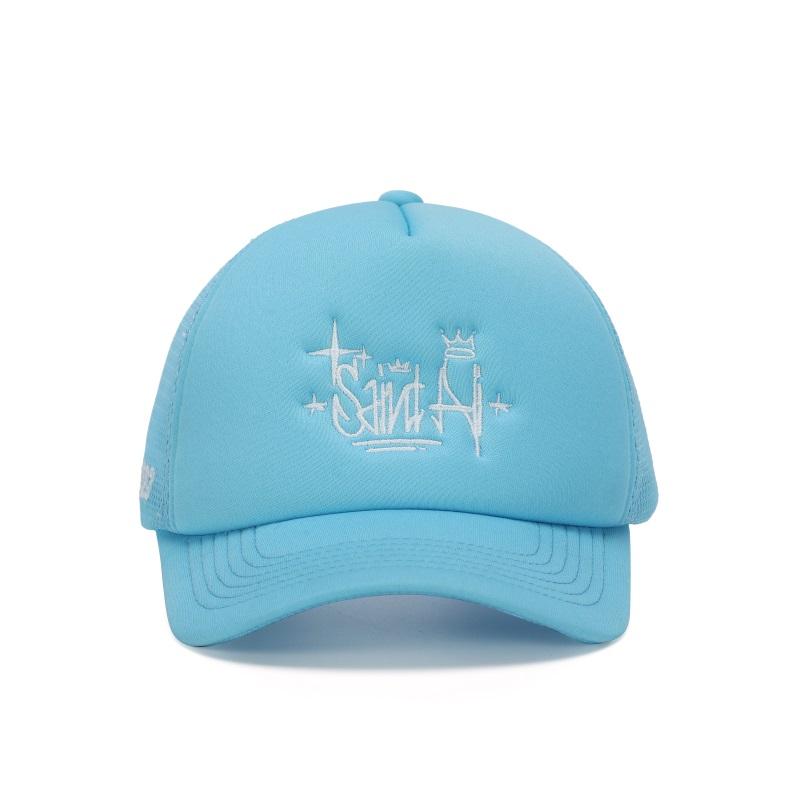 Sky Blue Foam Trucker Cap with Flat Embroidered Script Logo