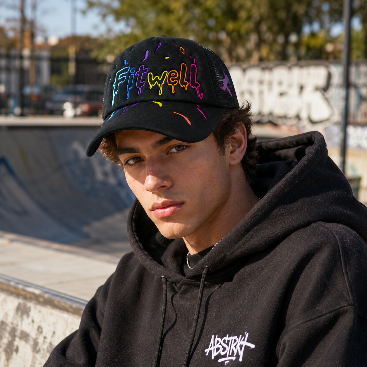 Black Neon Graphic Embroidered Foam Trucker Hat