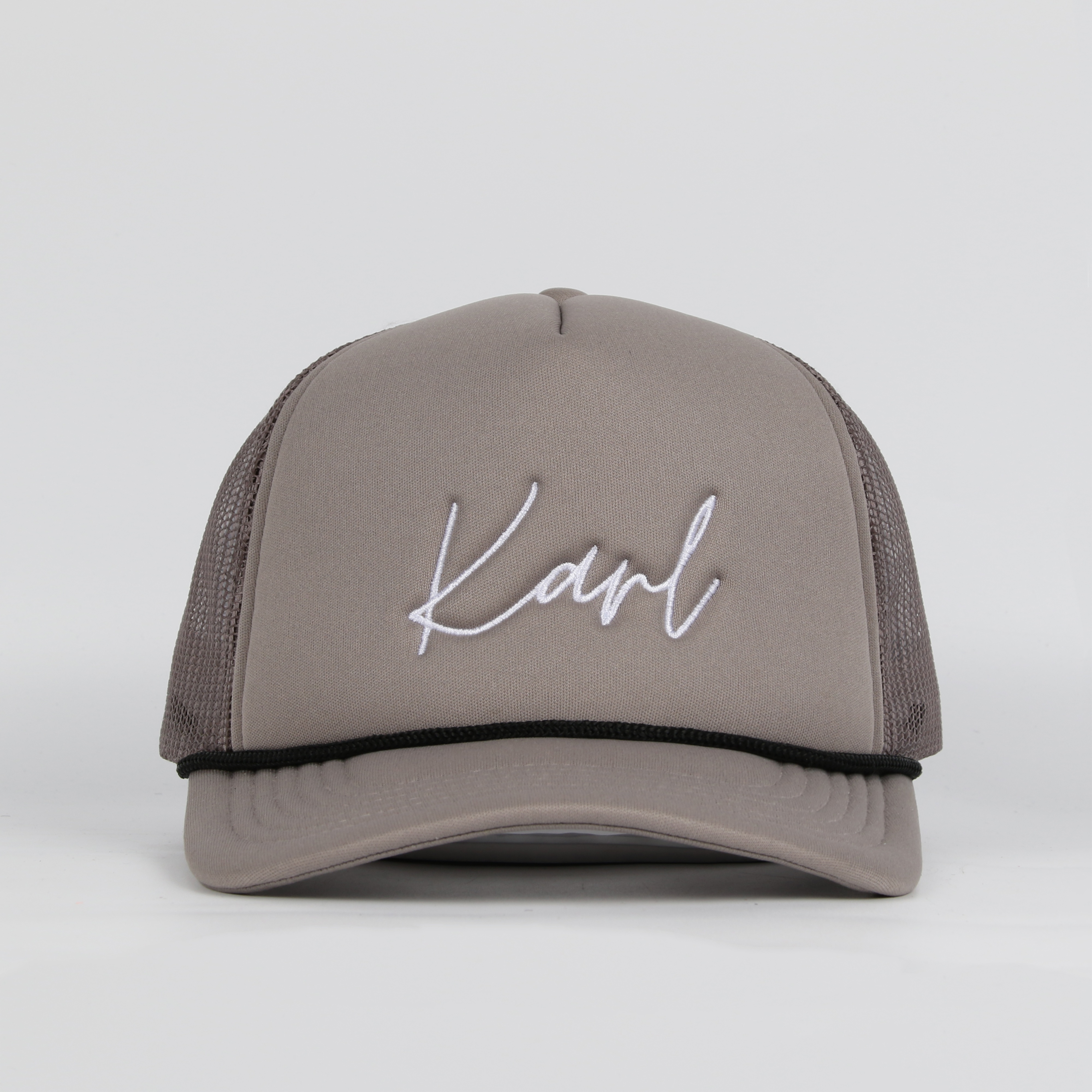 Karl Taupe Foam Mesh Trucker Hat with Flat Embroidery