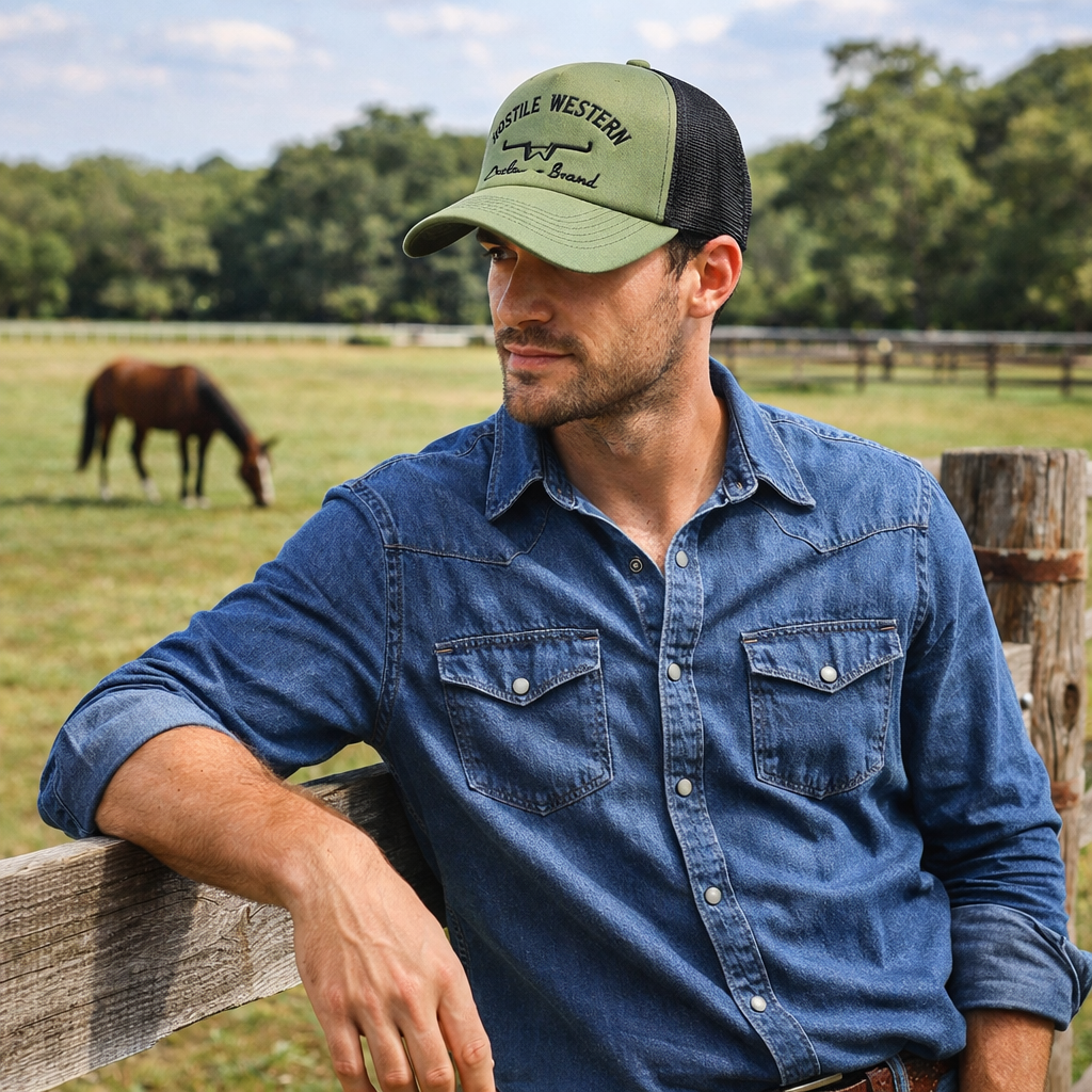 Western Style Embroidered Foam Trucker Hat with Mesh Back and Curved Brim