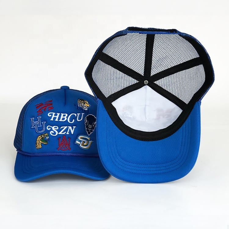 Royal Blue HBCU Multi Logo Embroidered Foam Trucker Hat with Rope Detail