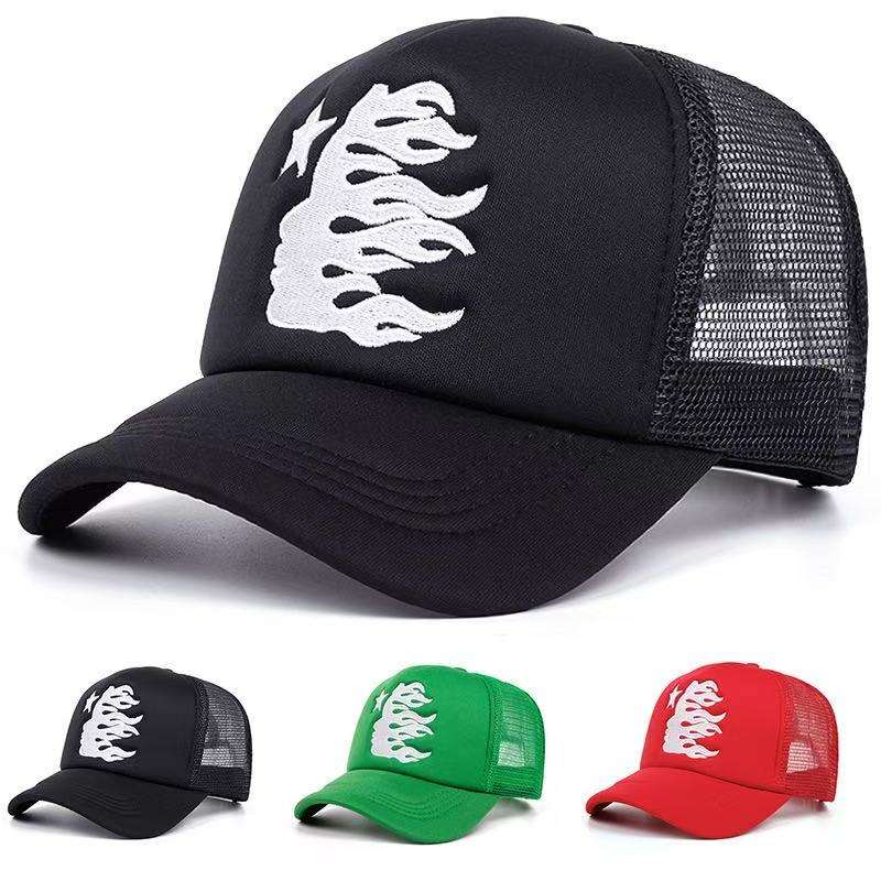Flame Star Foam Mesh Trucker Hat with White Flat Embroidery