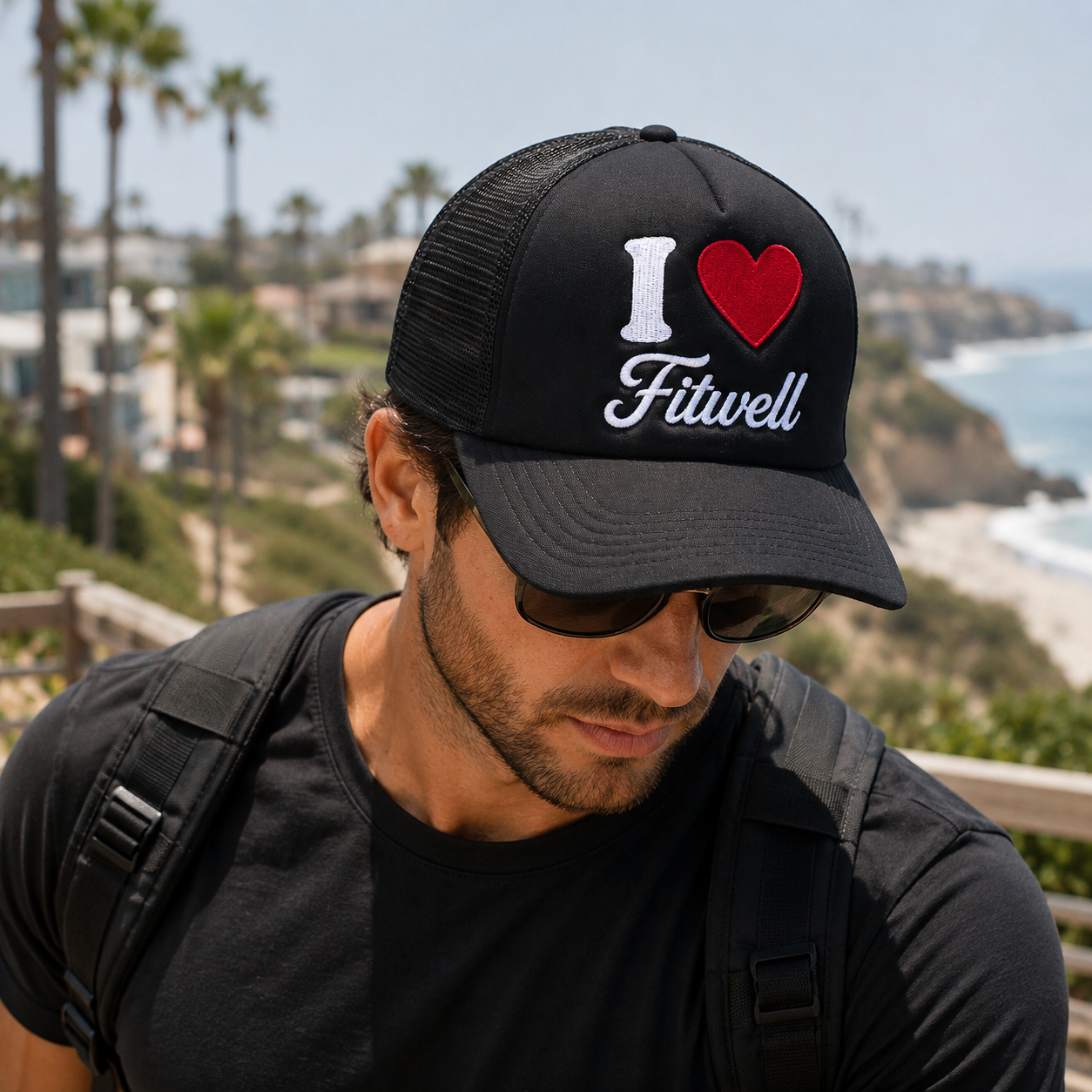 Black I Heart Script Logo Embroidered Foam Mesh Trucker Cap