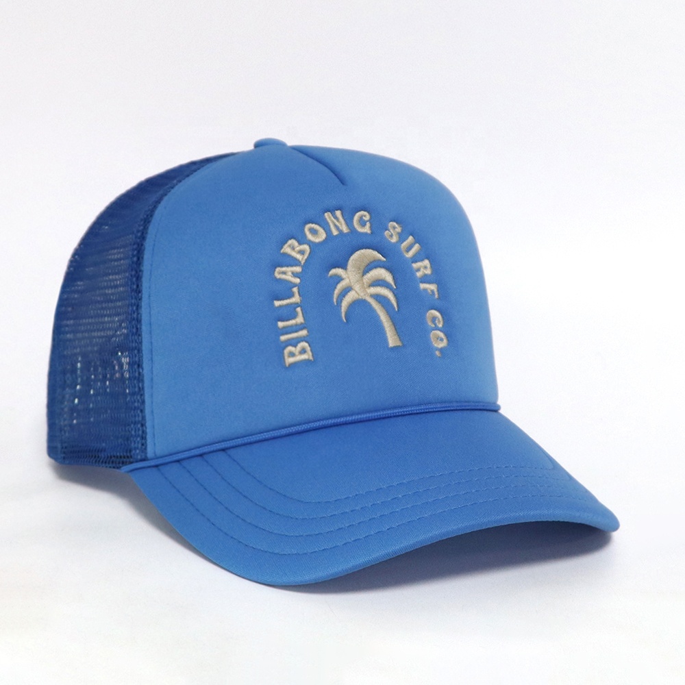 Blue Foam Trucker Cap with 3D Embroidered Logo Mesh Back Adjustable Snapback Hat