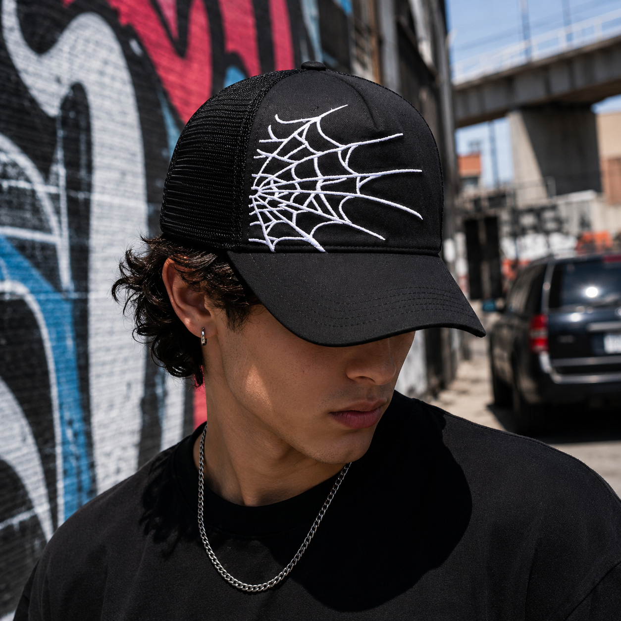 Spider Web Graphic Foam Mesh Trucker Hat