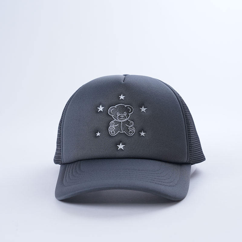 Charcoal Foam Trucker Hat with Teddy Bear Star Embroidery