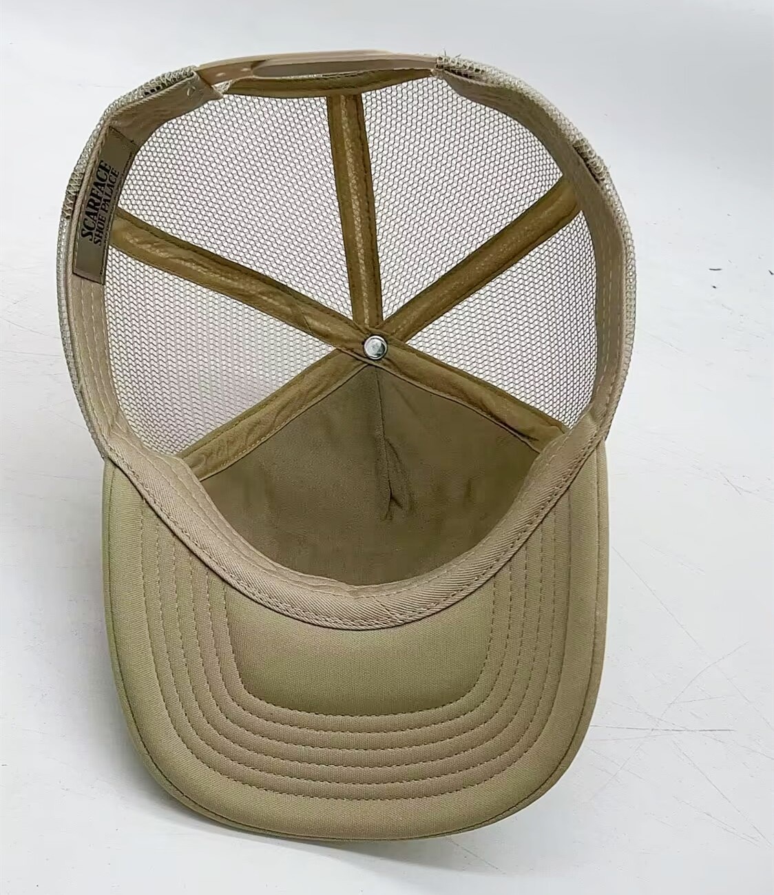Beige SCARFACE Embroidered Mesh Trucker Cap Adjustable Casual Street Hat