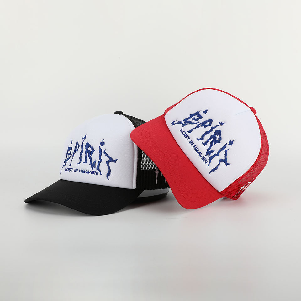 Spirit Lost in Heaven Flame Text Trucker Hat – 5 Panel Foam Cap